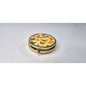 Vintage Gold Tone Butterfly Pill Box Container